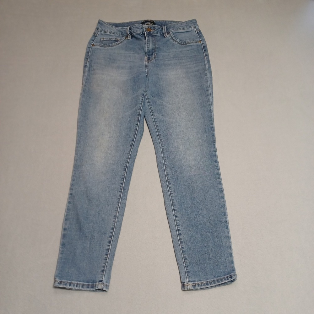 d. jeans Denim Pants Womens 10 Blue Lt Wash Straight Faux Front Pockets Stretch